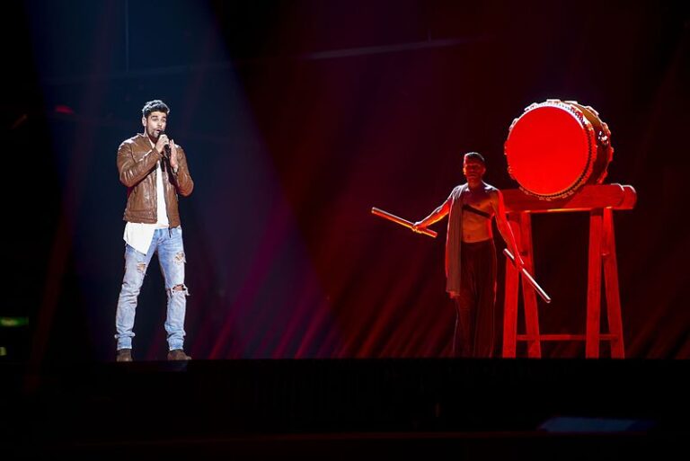 Freddie representing Hungary with the song "Pioneer" during a rehearsal before the first semi final of the Eurovision Song Contest 2016 in Stockholm.