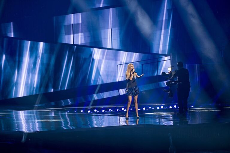 Lidia Isac representing Moldova with the song "Falling Stars" during a rehearsal before the first semi final of the Eurovision Song Contest 2016 in Stockholm.