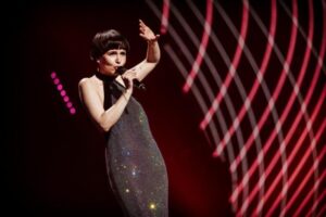 Lithuanian Monika Liu rehearses for Eurovision 2022 on Day One in Turin