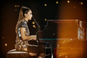 Emma Muscat from Malta rehearsed her song I Am What I Am for the first time at the PalaOlimpico in Turin